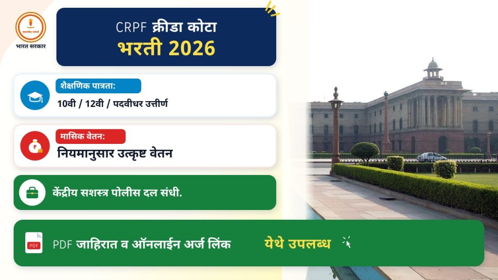 CRPF क्रीडा कोटा भरती २०२६: सर्व माहिती याठिकाणी एकत्रित
